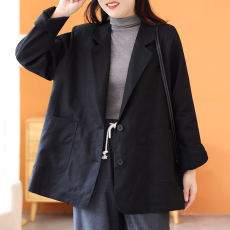 批发非实拍 新款棉麻大码西装外套 篙级感黑色风衣