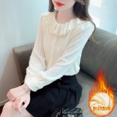 批发加绒加厚衬衫女长袖2025冬季新款<b class='q'>娃娃领</b>绒感保暖内搭打底衫上衣