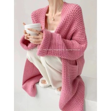 批发<b class='q'>韩版</b>慵懒厚实大<b class='q'>毛衣</b>软糯亲肤宽松长袖羊毛针织衫长款开衫外套女秋