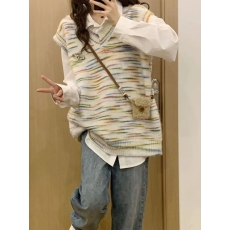 批发两件套装春秋新款慵懒风奶系马甲叠穿针织毛衣背心女穿搭<b class='q'>衬衫</b>上衣