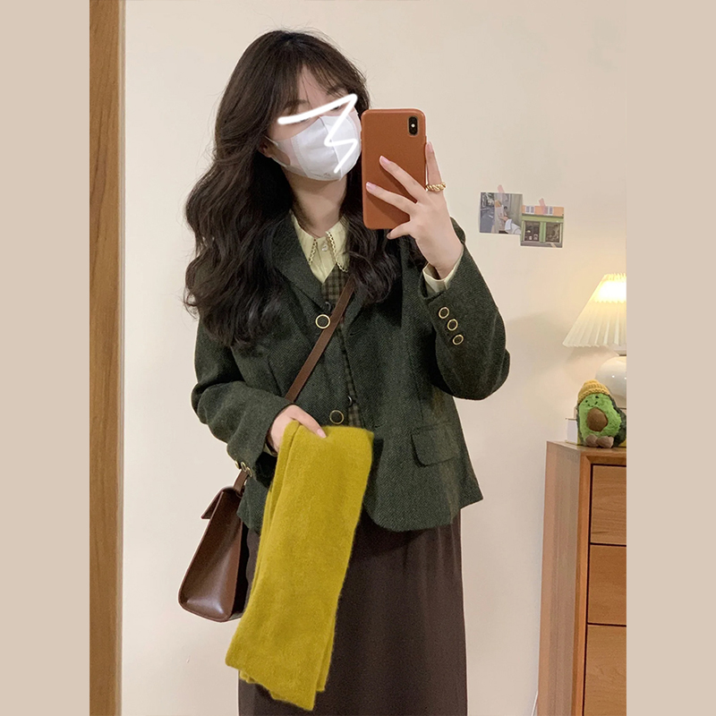 法式小香西裝連衣裙子女2023新款早秋冬季赫本風高級感搭配一整套