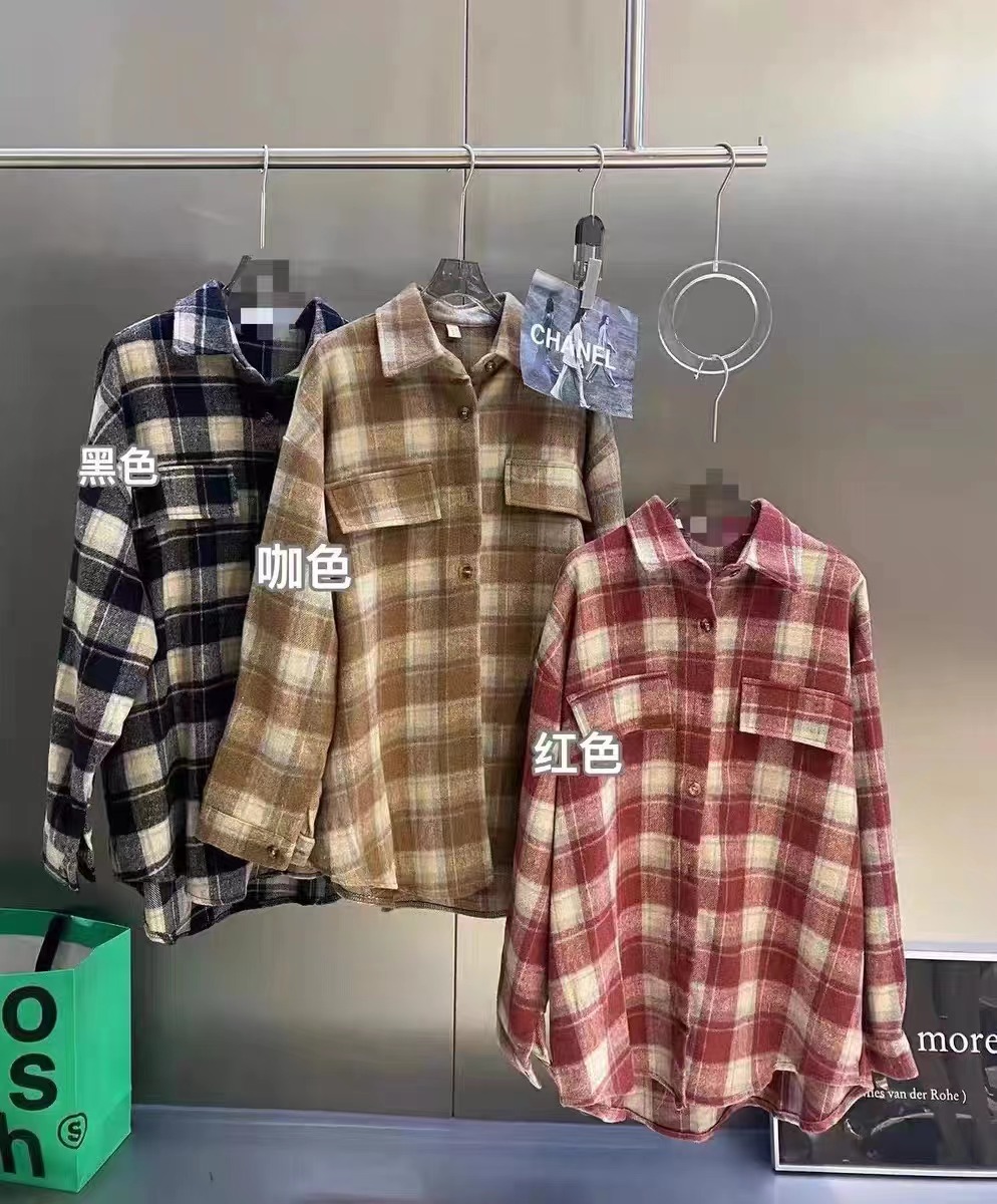 한국 스타일 가을 겨울 모직 두꺼운 격자 무늬 셔츠 chic 긴팔 루즈핏 하라주쿠 스타일 디자인 센스 여성 코트