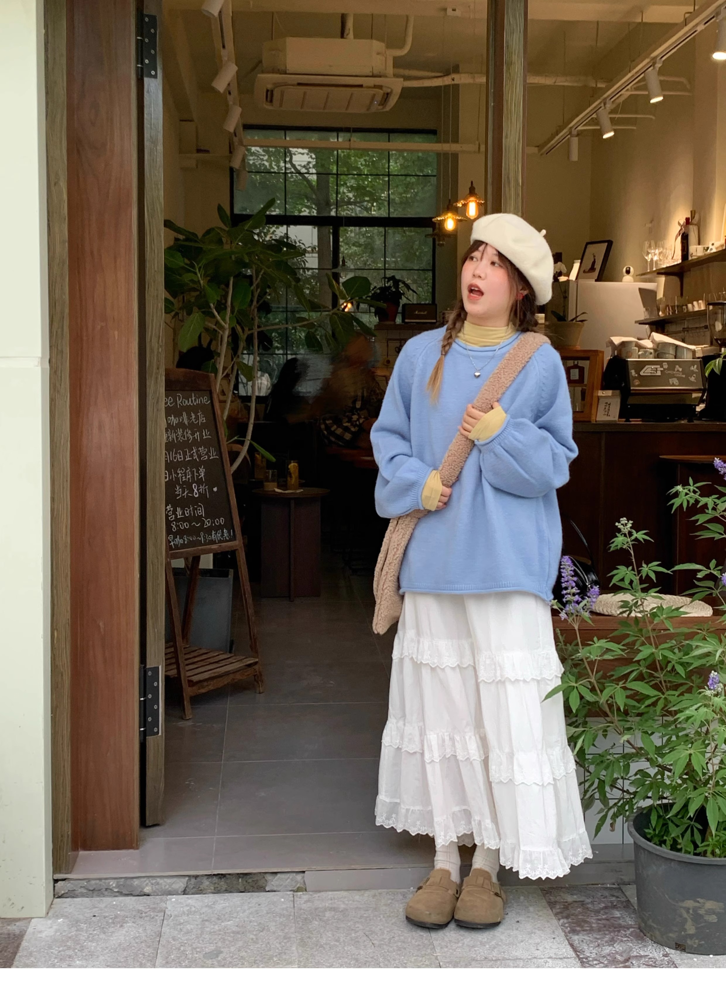 拒绝吃藕 温柔甜美白色花边蛋糕裙秋季高腰百搭中长款a字半身裙