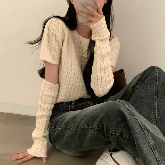 여성용 가을 루즈핏 니트 셔츠 상세 이미지 9
