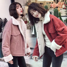 批发秋冬季新款韩版灯芯绒外套女装加绒加厚大码宽松百搭短款夹克外套