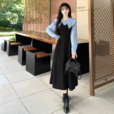 批发官图#捻丝乱麻学院风设计感假两件<b class='q'>连衣裙</b>显瘦a字裙赫本风裙子