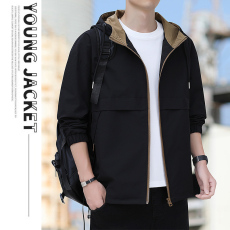 批发外套男士2023新款秋季新款简约潮牌宽松夹克宽松连帽上衣服