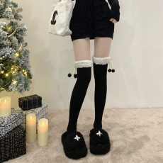 批发实拍实价~羊羔毛过膝袜毛球<b class='q'>长筒袜</b>加绒高筒袜微压显瘦针织打底袜
