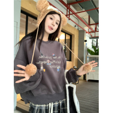 批发实拍 韩版宽松字母印花加绒套头慵懒风<b class='q'>卫衣</b>女