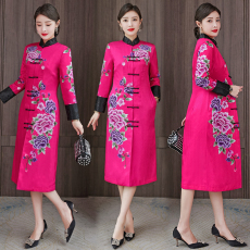 批发优雅长款<b class='q'>真丝</b>夹棉<b class='q'>旗袍</b>2025年新款中国风大衣冬季连衣裙女端庄显瘦