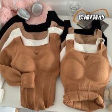 批发实价实拍秋冬双面磨毛自发热保暖内衣女带胸垫打底衫<b class='q'>塑</b><b class='q'>身</b>美体秋衣