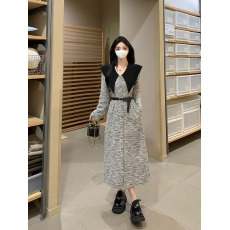 批发官图#捻丝乱麻显瘦法式复古收腰<b class='q'>连衣裙</b>新款港风单排扣A字裙