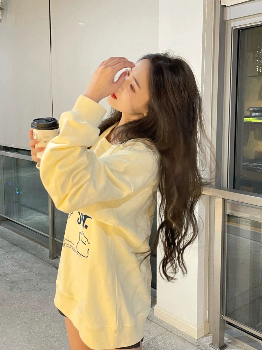 日系潮牌卡通印花衛衣女秋季oversize學院風時尚寬鬆休閒百搭上衣