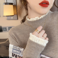 批发羊毛绒打底衫半高领秋冬季新款长袖t恤<b class='q'>蕾丝</b>洋气内搭新款设计感t恤