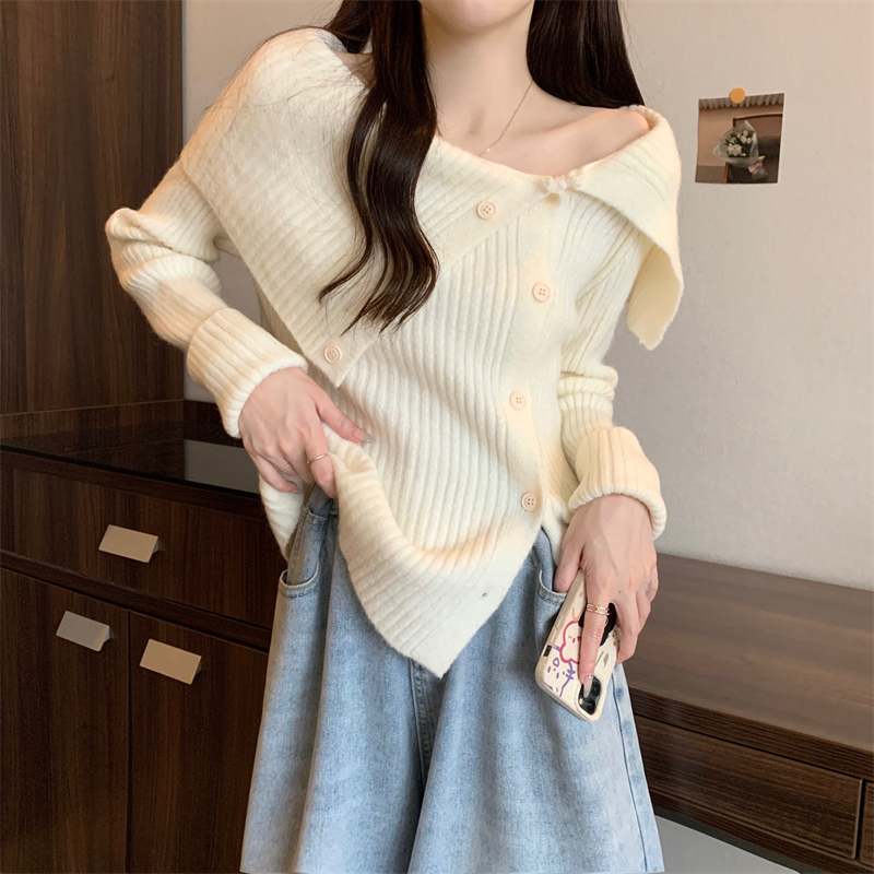 실사 정가 새 버전 한 바람 높은 품질 디자인 센스 광장 칼라 루즈핏 긴팔 스웨터