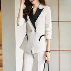 白色西装外套女春秋2023新款高级感撞色气质女神范主持人职业套装