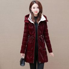 批发免洗亮面新款棉袄女中长款冬新款<b class='q'>妈妈装</b>加厚连帽高贵显瘦棉服
