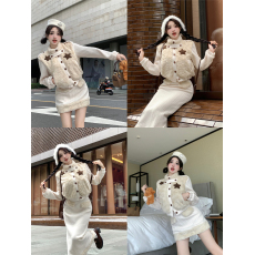 批发实拍~秋冬 橘子花海 温柔系富家千金高级感小香风毛绒绒三件套装