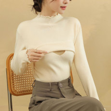 批发实拍 秋<b class='q'>冬</b>加厚保暖哺乳毛衣产后亲肤木耳领喂奶打底针织上衣