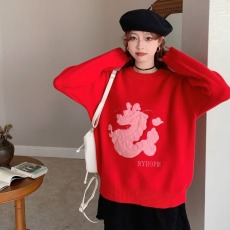 韩版重工刺绣虎绵羊绒孕妇过年毛衣秋冬季宽松慵懒风套头上衣