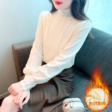 批发加绒加厚半高领<b class='q'>蕾丝</b>打底衫女士秋冬新款法式内搭<b class='q'>上衣</b>洋气漂亮小衫