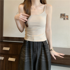 Real shots, Korean ins, simple and versatile, with built-in breast pads, casual camisole for women, worn inside and outside