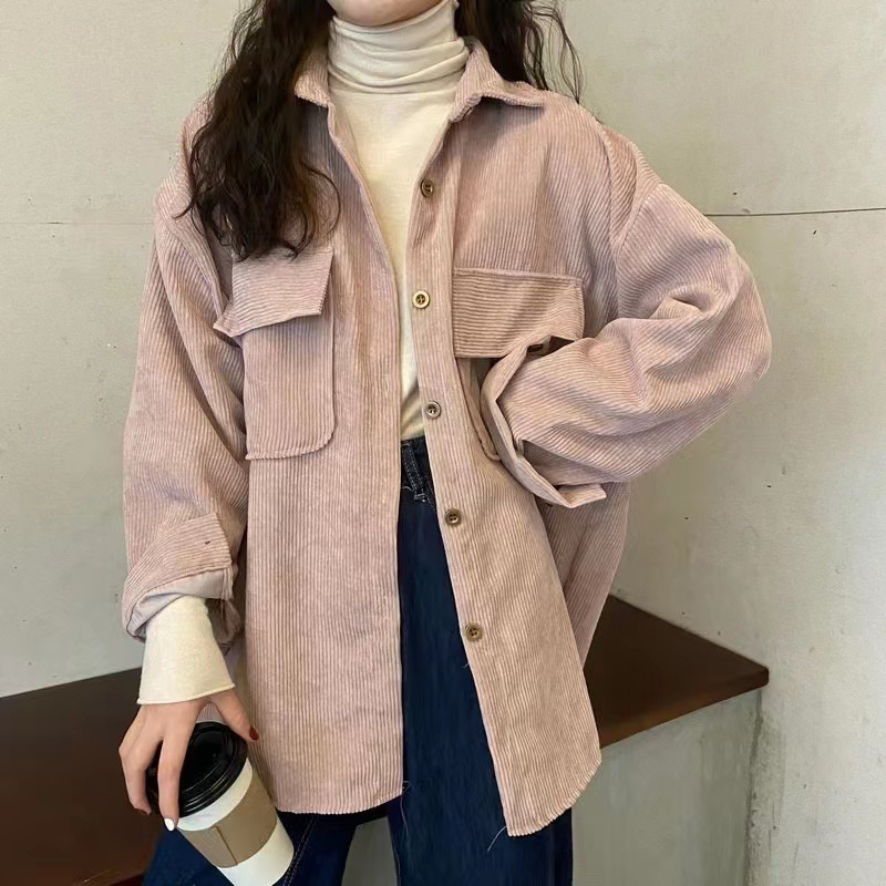 燈芯絨襯衫外套女秋季設計感小眾疊穿長袖上衣襯衣