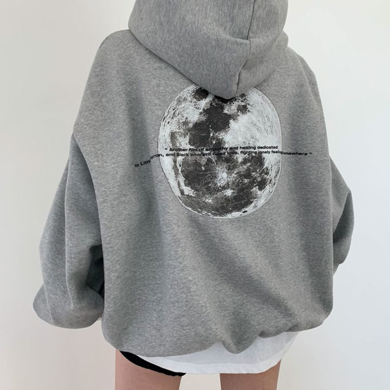 Korean Dongdaemun Spring and Autumn Lazy Style Drawstring Back Letter Printed Double Pocket Loose Thin Hoodie for Women_voghion.com