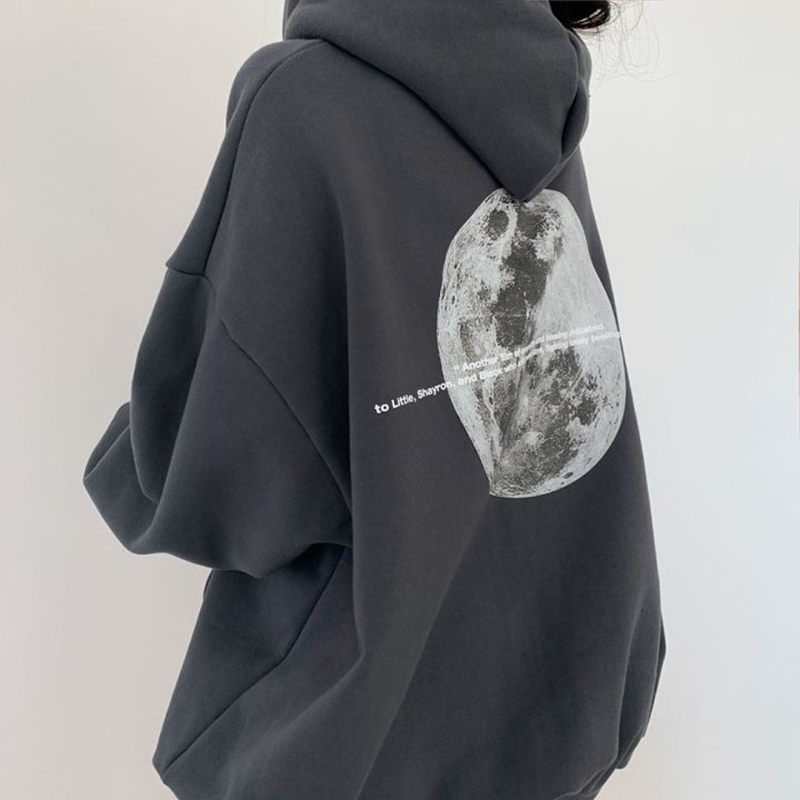 Korean Dongdaemun Spring and Autumn Lazy Style Drawstring Back Letter Printed Double Pocket Loose Thin Hoodie for Women_voghion.com
