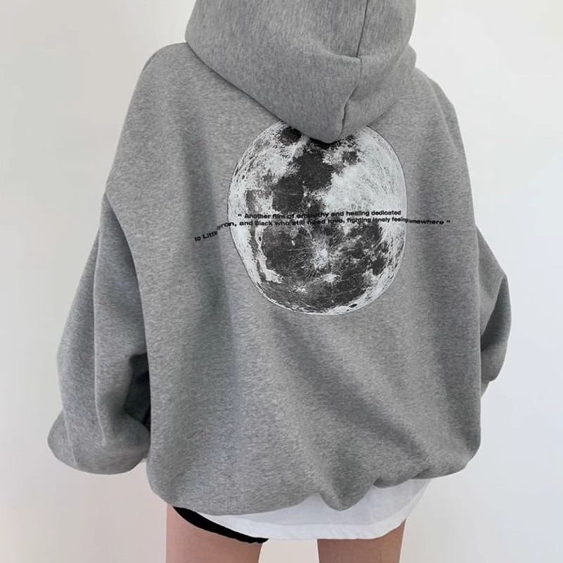 Korean Dongdaemun Spring and Autumn Lazy Style Drawstring Back Letter Printed Double Pocket Loose Thin Hoodie for Women_voghion.com