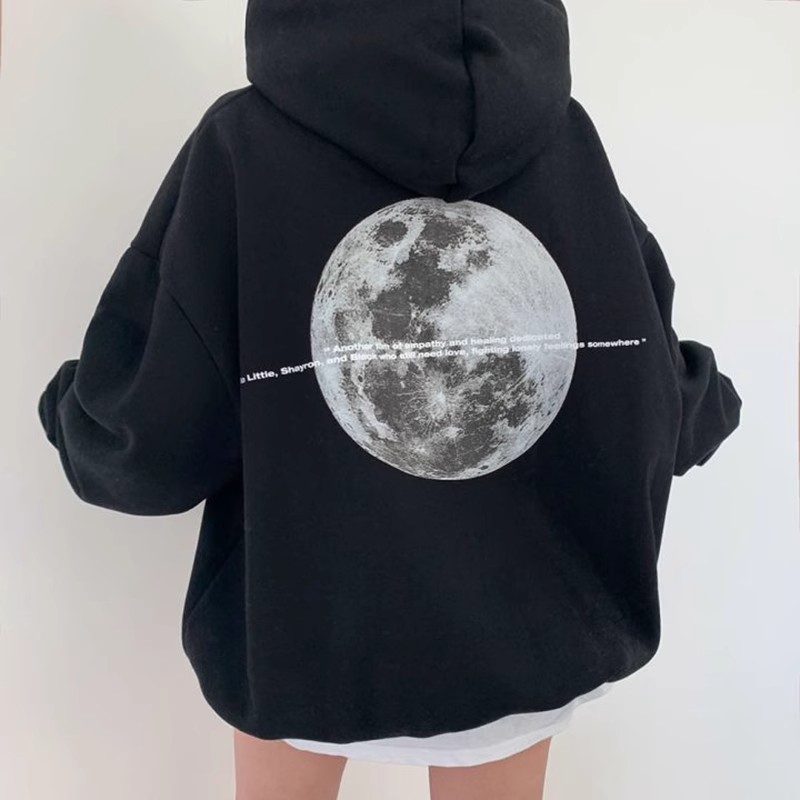 Korean Dongdaemun Spring and Autumn Lazy Style Drawstring Back Letter Printed Double Pocket Loose Thin Hoodie for Women_voghion.com