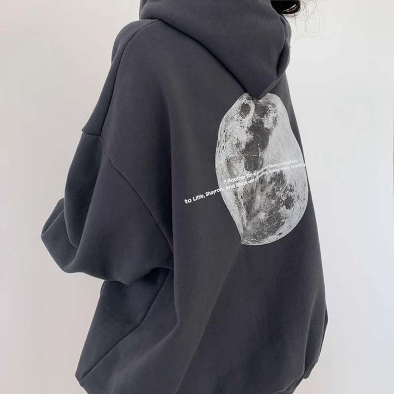 Korean Dongdaemun Spring and Autumn Lazy Style Drawstring Back Letter Printed Double Pocket Loose Thin Hoodie for Women_voghion.com