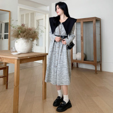 批发官图#捻丝乱麻新款复古法式气质<b class='q'>连衣裙</b>高级感翻领A字长裙