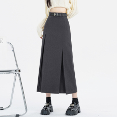 批发实拍2025款<b class='q'>复古</b>气质高腰显瘦百搭半身裙女秋冬毛呢A字中长款长裙