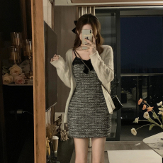 批发实拍~大码女装纯欲蝴蝶结吊带裙