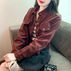 批发设计感小众短外套复古长袖衬衫2026春秋简约纯色短款小个子衬衣女
