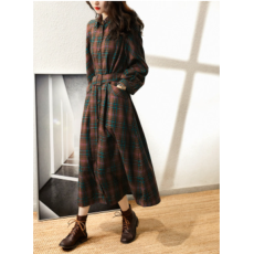 批发外贸原单意大利剪标出口秋季新款系带显腰身衬衣外套复古连衣裙女