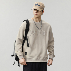 批发实拍2023秋季新款潮牌立体字母印花卫衣男宽松上衣百搭圆领长袖