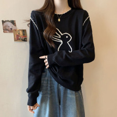 批发2026年春秋新款卡通提花长袖针织衫上衣<b class='q'>大码</b><b class='q'>女装</b>宽松荷叶边毛衣