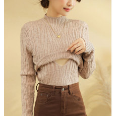 批发实拍秋<b class='q'>冬</b>加厚保暖哺乳毛衣产后辣妈半高领喂奶打底上衣月子服