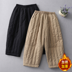 批发实拍2025冬季新款纯色拼接松紧腰复古文艺加厚夹棉阔腿哈伦垮裤<b class='q'>女</b>