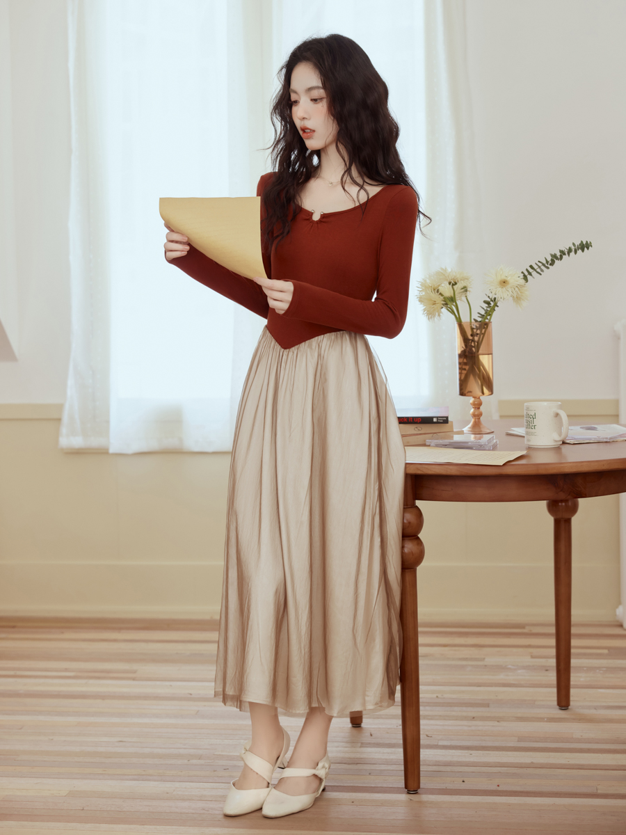 실사 프랑스식 레트로 니트 긴 소매 여성 드레스 가을 고급 센스 품격 40