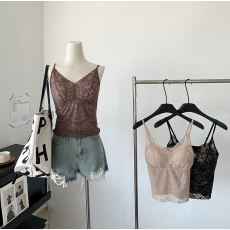 批发实拍大码复古风蕾丝<b class='q'>内衣</b>内搭吊带打底衫外穿吊带背心无袖露肩上衣