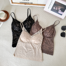 批发实拍大码轻奢复古蕾丝<b class='q'>内衣</b>V领固定杯打底吊带内搭聚拢防跑杯背心