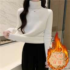秋冬洋气高级感长袖打底针织衫高领内搭保暖加绒加厚一体绒毛衣女