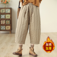 批发实拍2025冬季新品款纯色拼接松紧腰复古文艺加厚阔腿夹棉<b class='q'>哈伦</b>裤女