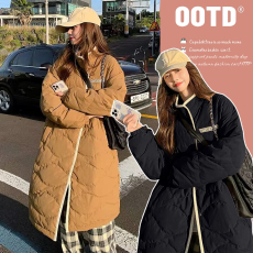 批发实拍长款过膝棉服2025年韩版面包服大码孕妇冬季棉服