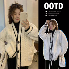 批发孕妇秋冬新款保暖针织拼接棉服辣妈时尚设计感宽松红中长款棉衣潮