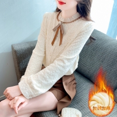 批发法式加绒<b class='q'>蕾丝</b>打底衫女内搭2026秋冬季新款气质加厚<b class='q'>上衣</b>洋气小衫