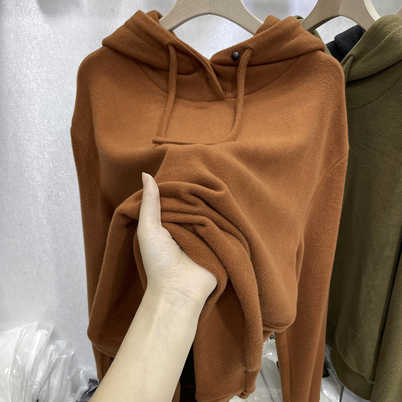 PF27944#双面德绒连帽卫衣女新款韩版套头打底外穿抽绳软糯上衣女裝貨源服裝批發